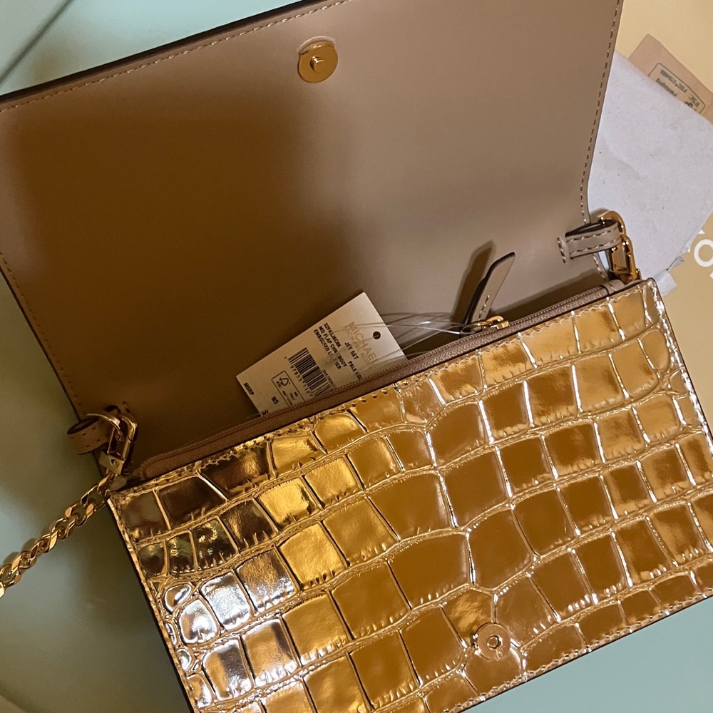 Michael Kors Jet Set Pale Gold Croc-Embossed leather Crossbody Bag - Picture 9 of 9